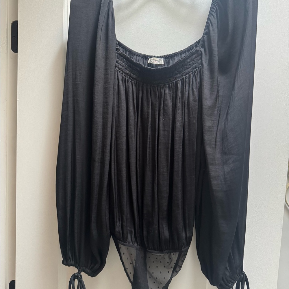 Free People Black Bodysuit with Puff Sleeves